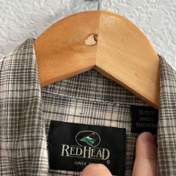 RedHead Olive Green & Blue Plaid Short Sleeve Button Down Shirt Size Medium - Picture 5 of 9